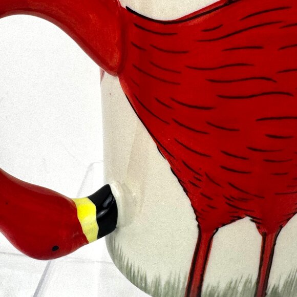 Set 2 Pier 1 Sculpted Fanni Flamingo 3D Red White Coffee Mug Tall 16 oz Hand Pai - Picture 2 of 12